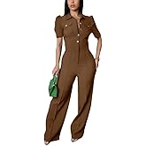 YSINTL Women's fashionable, sexy, elegant, high waisted, wide leg pants, club business party button jumpsuit