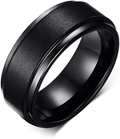 LAMUCH Men's 8MM Wide Simple Black Pure Tungsten Steel Ring Size7