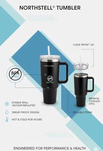 NORTHSTELL Insulated Tumbler 40 oz (1.18 L) with Handle and Leak Proof Lid - Stainless Steel - Keeps Cold and Hot - Compatible with Cup Holders (White)