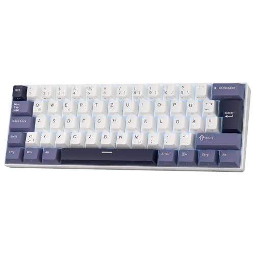 RK ROYAL KLUDGE RK61-DE kabellose mechanische Gaming Tastatur, 60% Tastatur mit Dreifachmodus BT5.0/2,4 GHz/USB-C, PBT Tastenkappen, Pro Software, Hot