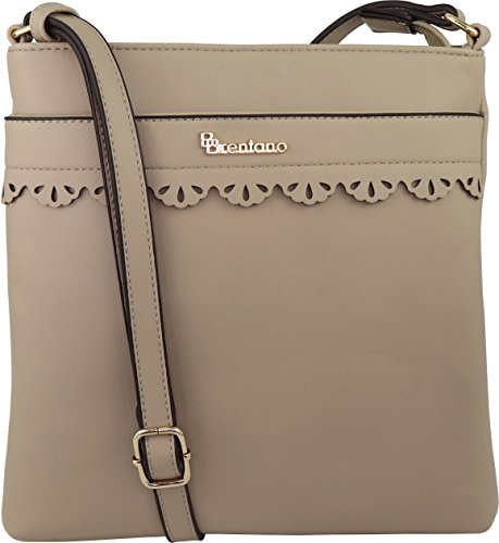 B BRENTANO Vegan Medium Crossbody Handbag Purse (Beige.) - Thumbnail 7