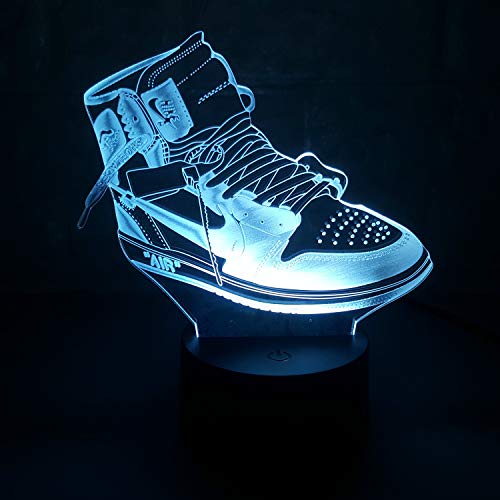 Sneakers 3D Lamp Table NightLight 7 Color Change Running Shoes LED Desk Light Touch Multicolored USB Power As Home Decoration Lights Tractor for Boys Kids (Touch) (Air Jordan 1 Off White)