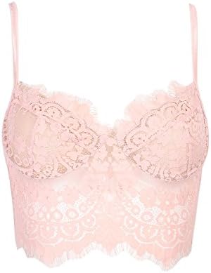 Women's Sexy Sheer Eyelash Lace Spaghetti Strap Crop Top Cami Bra