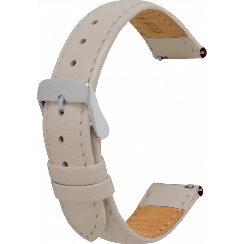 Toff London Ladies Beige Leather Watch Strap, Quick Release with Silver Metal Buckle, Band Width 18mm