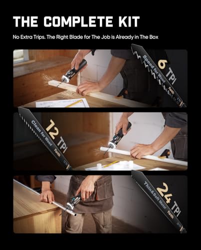 Fanttik R11 Pro Brushless Cordless Mini Reciprocating Saw, 0–2200 SPM Variable Speed, Type-C Fast Charging, Tool-Free Blade Change, 5-Blade Kit for Wood, Metal & PVC