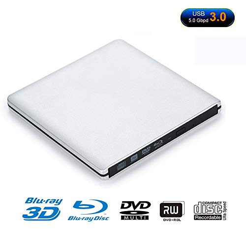 USB 3.0 Blu-ray Player/DVD Drive/DVD Burner with 3D 4K Blu-ray Disc Player,Portable USB 3.0 Blu Ray DVD Burner Player Writer Reader Disk for Laptop, Windows 7/8/10,Linxus,Mac OS (Silver)