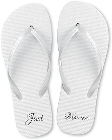 Just Married Wedding Flip Flop Sandals. Perfect for any Beach Wedding or Wedding Favor. Comes in Assorted Sizes of 20 or Individual Sizes. Assorted Case of 20