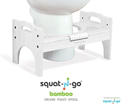 Squat N Go 7” Or 9” Adjustable Bamboo Luxury Squatting Toilet Stool with Built-in Foot Massager to Boost Blood Circulation - Antique White
