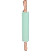 HARFINGTON Silicone Rolling Pins for Baking 12.2 Inch Non-Stick Silicone Surface Wooden Handle Rolling Pin Small Roller Playdough Rolling Pins for Fondant Kitchen Dough Pizza, Green