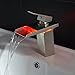 Sprinkle® Stylish Single Handle Nickel Brushed LED Waterfall Bathroom Sink Faucet LED Colors Changing Tap Temperature Control Light