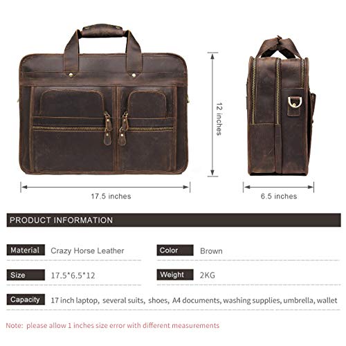 Augus 17 inch Full Grain Leather Laptop Briefcases for Men Business