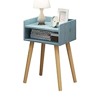 Qiupei Bedside Table Home Bedroom Accessories Office College Dorm Vintage Nightstand Bedroom Night Stand End Table Wood Legs Nightstand with Blue Storage Drawer Wooden Nightstand with Storage Drawers