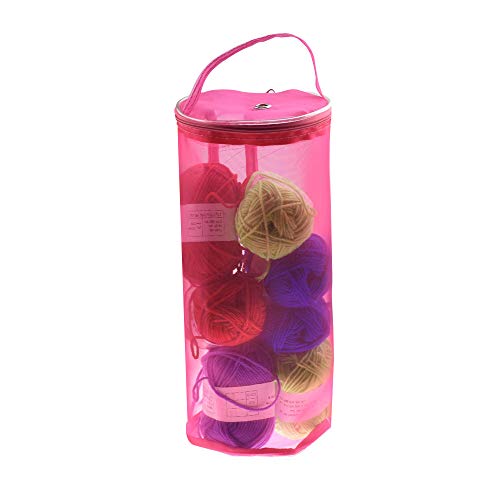 Gotian New !!! Mesh Bag Lightweight Portable Yarn Crochet Thread Storage Organizer Tote ~ Wool Storage Bag, Knitting Assistant Tools, Thread Storage Bag, Handbag (Hot Pink)