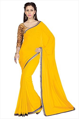 Designersareez Women's Faux Georgette Saree Free Size Lemon Yellow