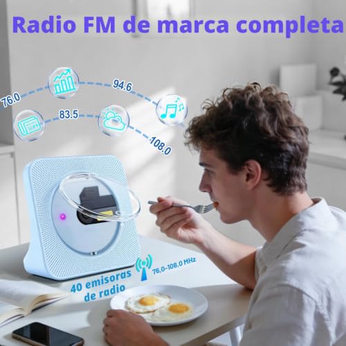 Portable CD Player for Children, Bluetooth CD Player and Home HiFi Speakers, Home CD Player Compatible with USB/FM Radio/Headphone Jack/Off Timer (Non-Rechargeable)