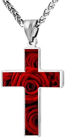 ZHJshuer Unique Roses Red Jewelry Cross Religious Enamel Pendant Necklace