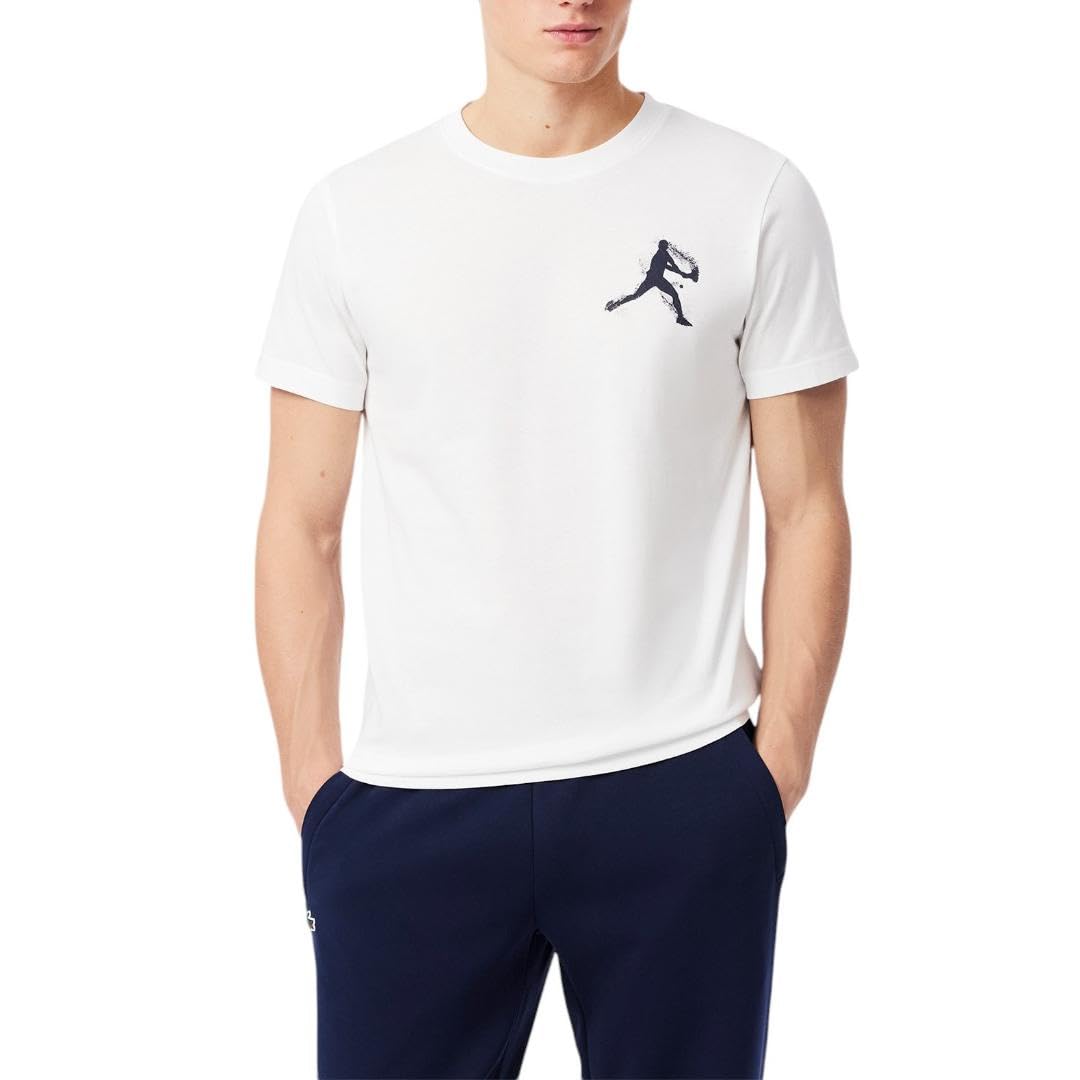 Lacoste Men’s Novak Graphic T-Shirt & Baseball Cap Set, White & Navy Blue, Small