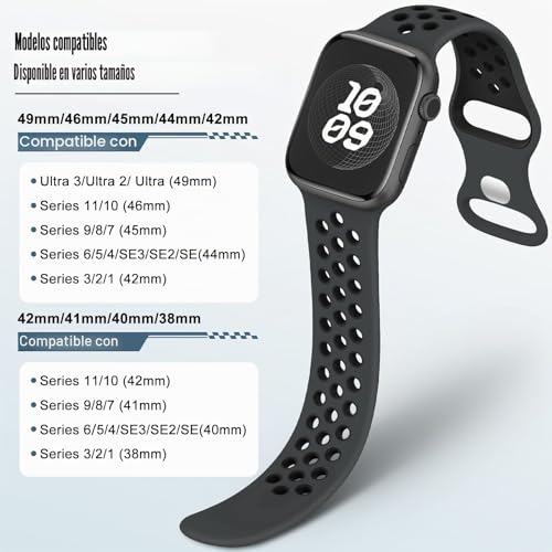 Breathable Silicone Strap Compatible with Apple Watch 40mm 44mm 38mm 46mm 45mm 41mm 42mm 49mm, Sport Silicone Bands for iWatch Series11 10 9 8 7 6 5 4 3 2 1 SE Ultra 3 /2/1, Men and Women