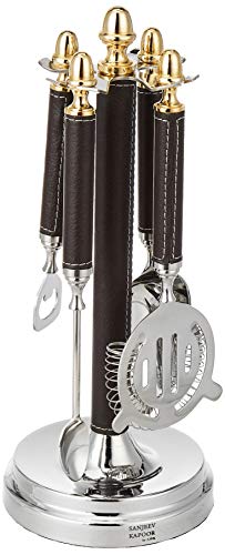 Sanjeev Kapoor Bar Ware Bartool Set - Leather Finish Set of 5 pcs Stainless Steel