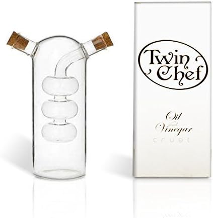 2 in 1 Twin Chef Oil and Vinegar Cruet Hand-Blown Glass Cruet, Bubble Design