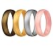 ROQ Silicone Wedding Ring for Women, Set of 4 Affordable Comfort Fit 6mm Love Metallic Silicone Rubber Wedding Bands - Silver, Gold, Rose Gold, Bronze - Size 7