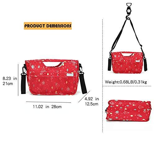 Parents Stroller Organizer Bag with 4 Insulated Cup Holders and Shoulder Strap for Carrying Bottles,Extra-Large Storage Space for iPhones, Wallets, Diapers, Books, Toys, iPads(Red)