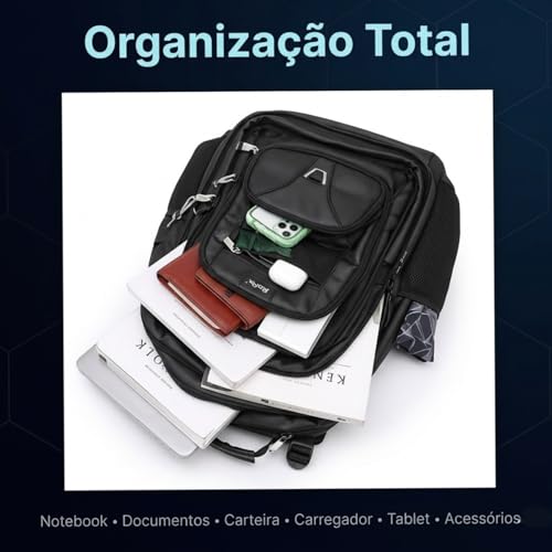 Mochila Executiva Couro Sintético Antifurto Notebook 17USB Impermeável 50L Masculina Trabalho Faculdade Viagem Reforçada com Cabo de Aço