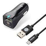 Quick Charge 2.0 USB Car Charger + 3ft Micro USB Cable, WINTEKD Ultra Fast Quick Charge 2.0 USB Car Charger for Samsung Galaxy S7/S6/S4/S3, Galaxy Tab, Note 4/3/2, Google Nexus 6 - (Black)