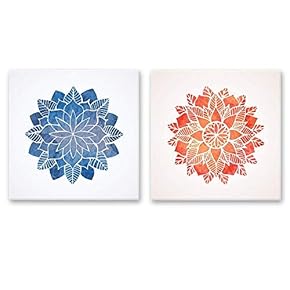2 Panel Square Canvas Wall Art - Blue and Red Floral Pattern - Giclee Print Gallery Wrap Modern Home Art Ready to Hang - 12"x12" x 2 Panels