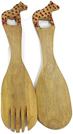 Short Wood Wooden Hand Carved African Animal Salad Set - Cheetah