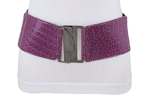 TFJ Women Fashion Stretch Fabric Belt Hip High Waist Metal Buckle Size M L Purple