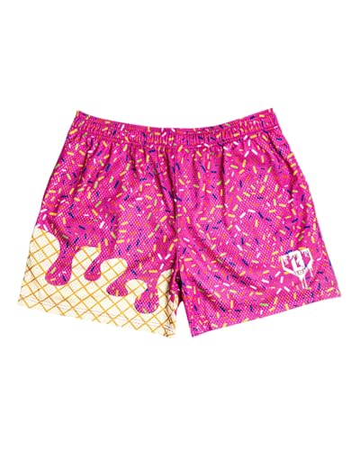 Baseball Lifestyle 101 Ice Cream Youth Mesh Shorts – Strawberry, 5 in Inseam, Side Pockets, Elastic Waist