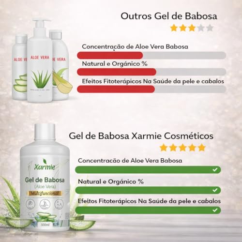 Xarmie Gel de Babosa Orgânica 500ml | Hidratante Natural Multiuso, Para Cabelo, Rosto e Corpo, 100% Natural, Vegano