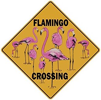 Funny Flamingo Wall Decor, Novelty Flamingo Crossing Metal Signs, Quirky Wall Decor for Home and Office, 12 x 9 Flamingo Metal Signs for Girl's Bedroom, Fun Flamingo Sign Kitchen or Bedroom