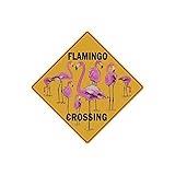 Funny Flamingo Wall Decor, Novelty Flamingo Crossing Metal Signs, Quirky Wall Decor for Home and Office, 12 x 9 Flamingo Metal Signs for Girl's Bedroom, Fun  Flamingo Sign Kitchen or Bedroom