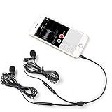 Dual Lavalier Mics-MAONO AU404 Lapel Clip-on Mini Omnidirectional Vocal Condenser Interview Microphones for DSLR Camera, Smartphone, Computer, Tablet