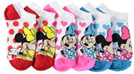 Disney Girls Minnie Mouse Hearts &amp; Dots 3-Pack Ankle No-Show Socks (Sizes 4 - 6)