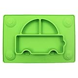 Innerneed One Piece Silicone Baby Placemat Kid Suction Divided Toddler Plate Feeding Plate Tray, Dishwasher and Microwave Safe, for Dining Table/Highchair (Green)