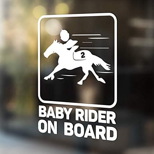Babycalla Baby on Board Signs for Car Windows Sticker White Vinyl Boy and Girl (New Horse Rider Design 2019) 34 Variations