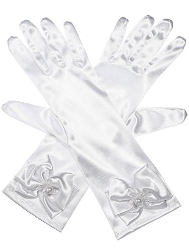 image for Sumind Girls Satin Gloves Kids Size Formal Gloves Bow Knot Pearl Glove