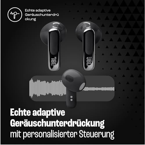 Live Flex 3, Wireless Earbud-Kopfhörer mit Bluetooth, 50 Stunden Akkulaufzeit, True Adaptive Noise Cancelling und hochauflösendem JBL Signature Sound, IP54 wasserfest, mit Ohrstöpseln, Schwarz