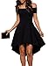 Sidefeel Women Off Shoulder Short Sleeve High Low Skater Dress Small Black