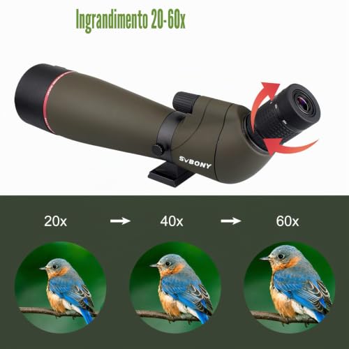Svbony SV13 Riflescope, 20-60x80 Spotting Scope with Tripod, HD Porro Prism FMC Waterproof Powerful Optics for Shooting, Archery, Birdwatching, Moon