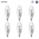 Philips LED Dimmable B11 Clear Candle Light Bulb: 300-Lumen, 5000-Kelvin, 4.5-Watt (40-Watt Equivalent), E12 Base, Daylight, 6-Pack