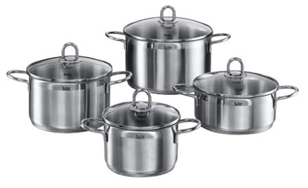 Silit Diamant Topfset, 4-teilig, mit Glasdeckel, Kochtopf, Edelstahl poliert, induktionsgeeignet, spülmaschinengeeignet