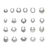 Aoyoho 21Pcs Fake Septum Clicker Nose Ring Rhinestone Non Piercing Hanger Clip Body Jewelry (Silver)