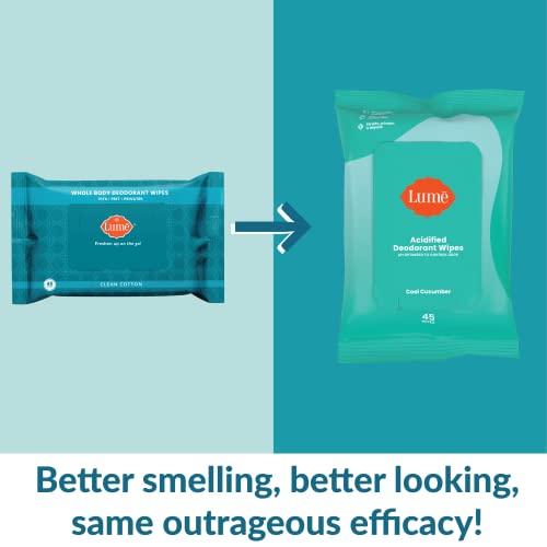 Lume Deodorant Wipes, Body and Underarm Cleansing Wipes, 45 Count
