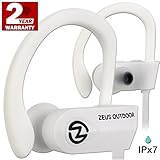 ZEUS Wireless Headphones Outdoor - Noise Isolating Wireless Earbuds - HD Stereo Waterproof Headphones IPX 7 Sweatproof Headphones with Mic - Running Headphones - Sport Headphones - Workout (White)