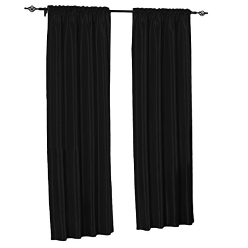 Set of 2 Panels 84"Wx96"L - Solid Black- Soho Faux Silk Curtain Panels , 42-Inch by 96-Inch each Panel. Package contains set of 2 panels 96 inch long.