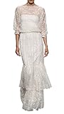 DAPENE Women's Latest Sheer Lace 3/4 Sleeve Bridal Beach Gown Wedding Dress